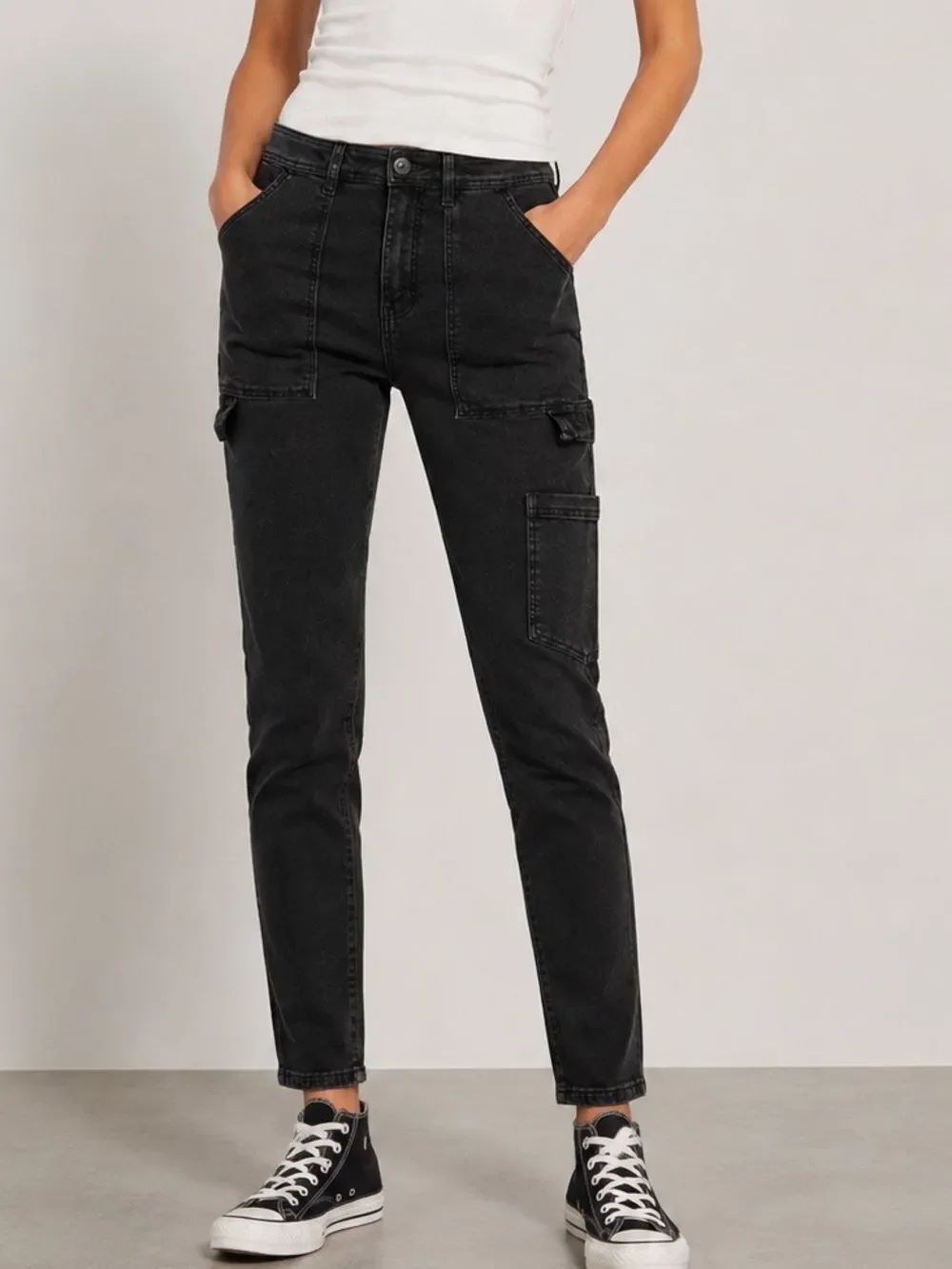 H&M Black Twill Utility Pants Sz.8